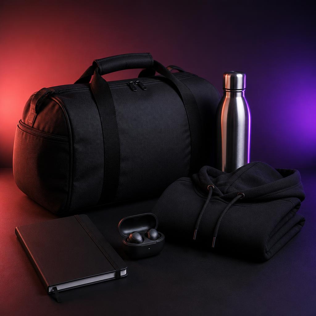 Premium prize pack with gym bag, water bottle, hoodie, and earbuds